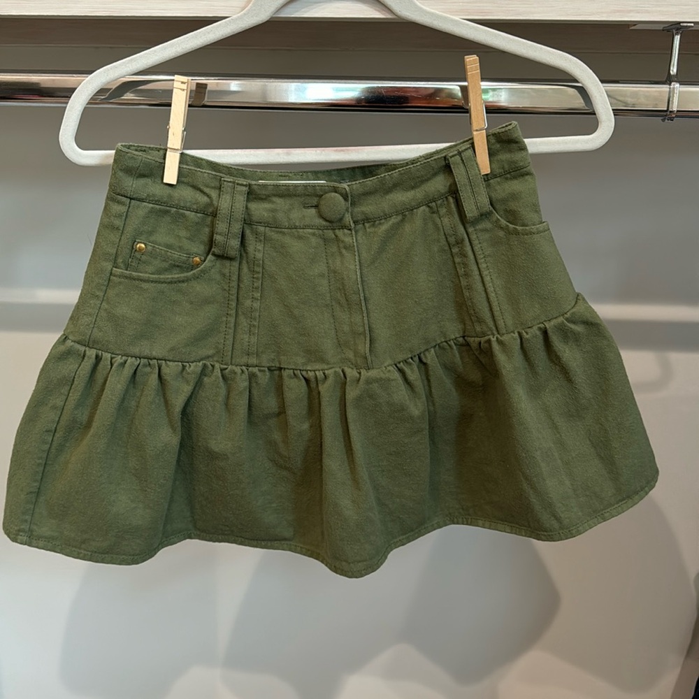 LoveShackFancy Dock Mini Skirt in Eucalyptus size 0